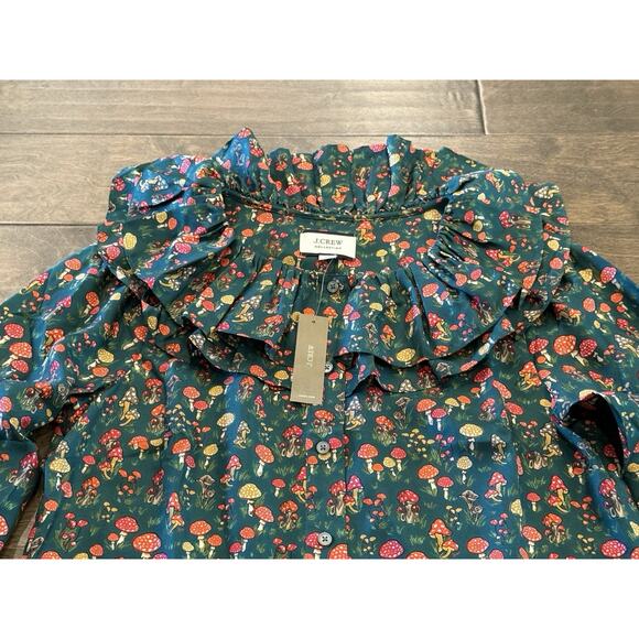 J.Crew Collection Silk-Twill Ruffle-Collar Top in Mushroom Floral Size XS NWT - Picture 4 of 9